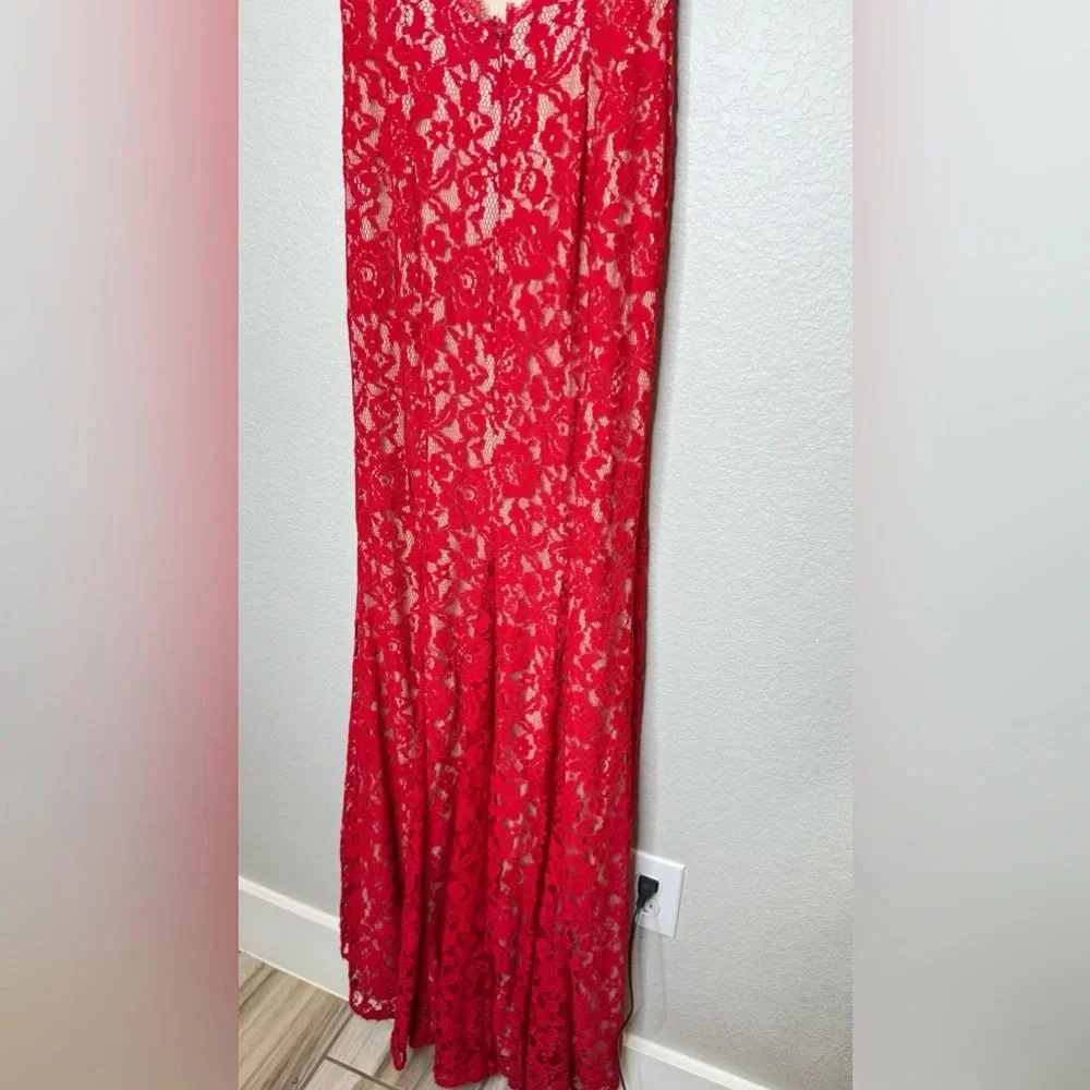 Aidan Mattox Floral Lace Mesh Deep V-Neck Maxi Dress Size 2 Regency-core - Picture 6 of 14